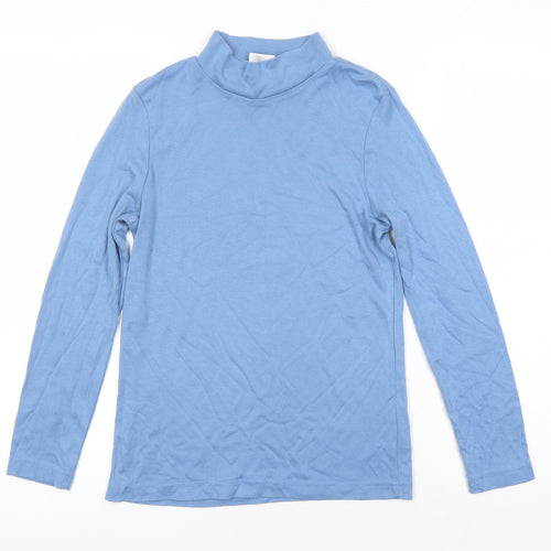 Damart Womens Blue Acrylic Jersey T-Shirt Size 10 Mock Neck