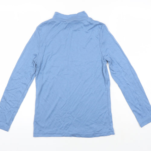 Damart Womens Blue Acrylic Jersey T-Shirt Size 10 Mock Neck