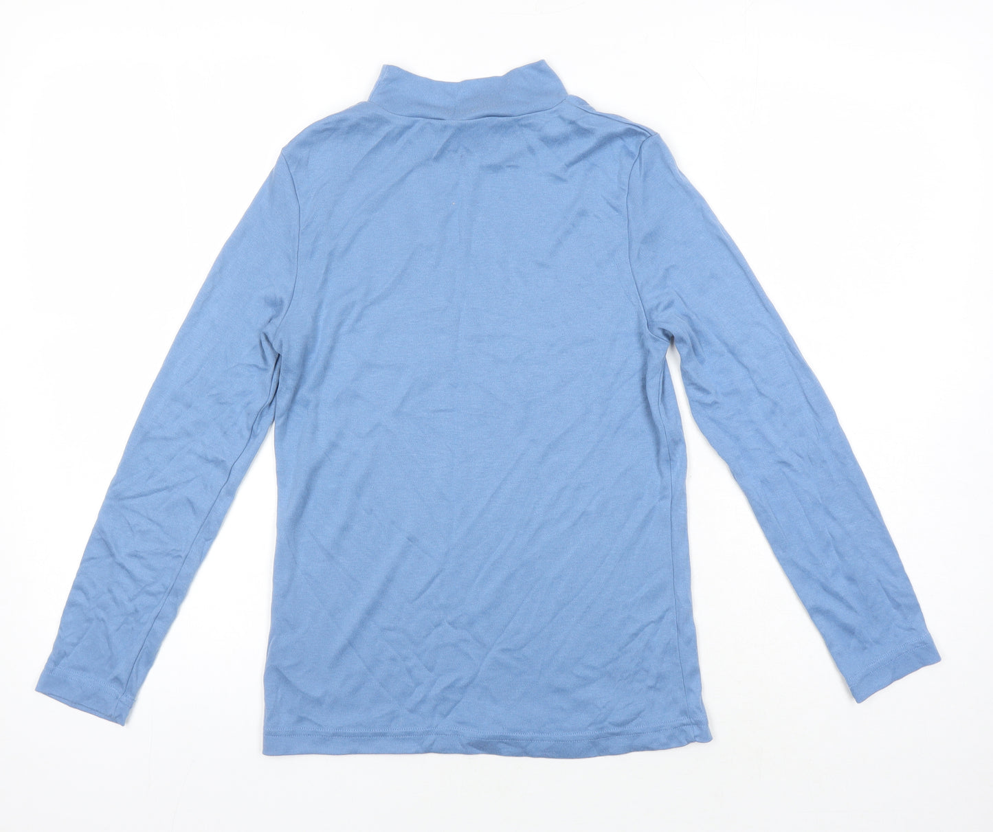 Damart Womens Blue Acrylic Jersey T-Shirt Size 10 Mock Neck