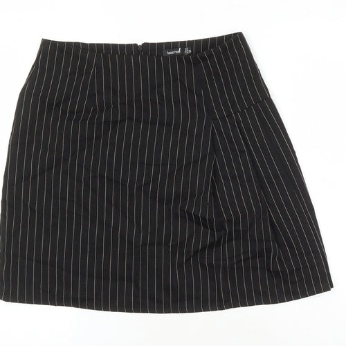 Boohoo Womens Black Striped Polyester Mini Skirt Size 12