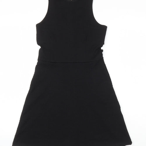 H&M Womens Black Polyester A-Line Size 8 Round Neck