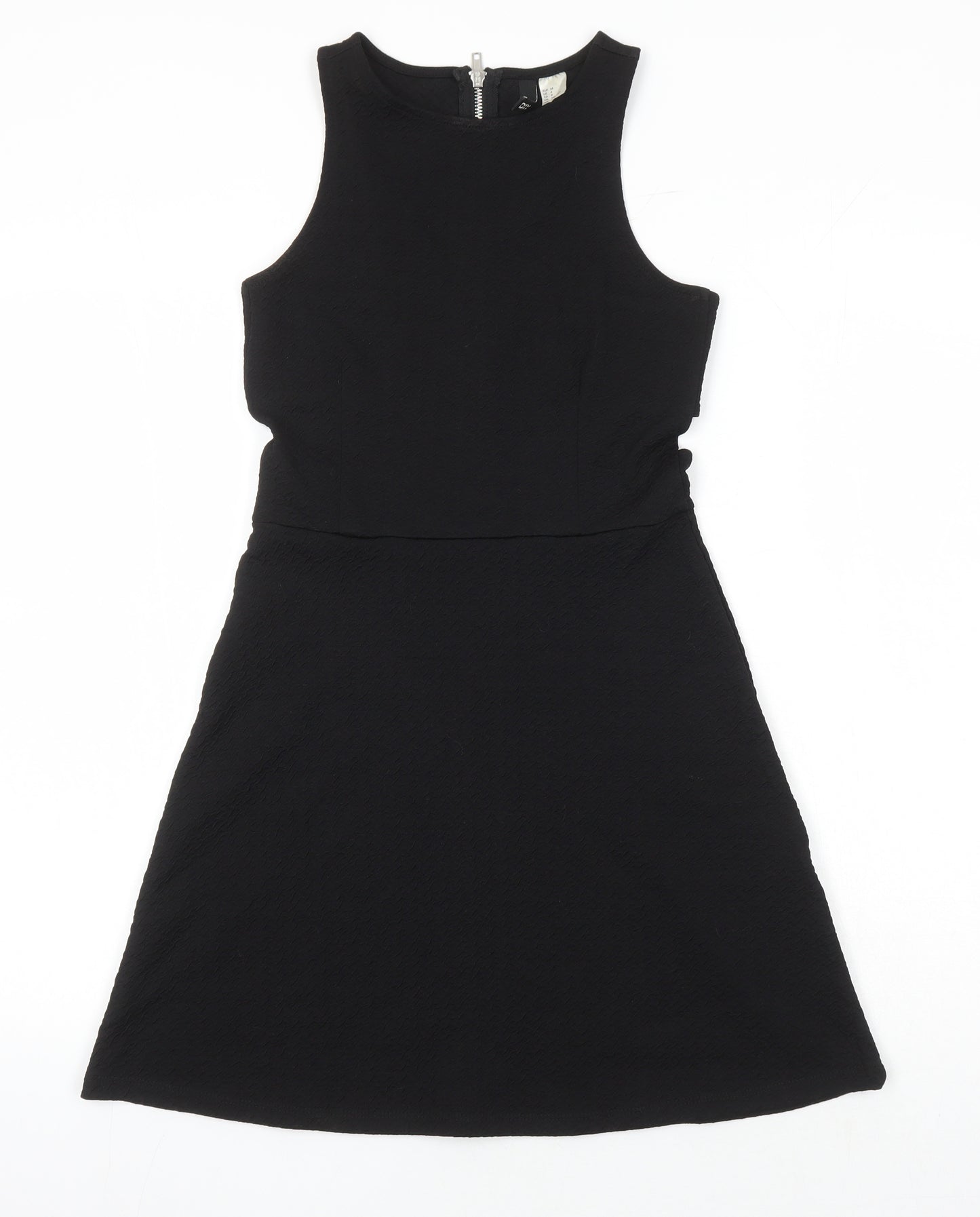 H&M Womens Black Polyester A-Line Size 8 Round Neck