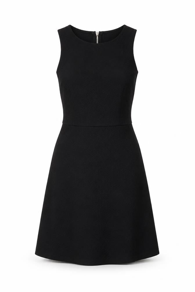 Front view of H&M women’s black polyester a-line, size UK 8, round neck