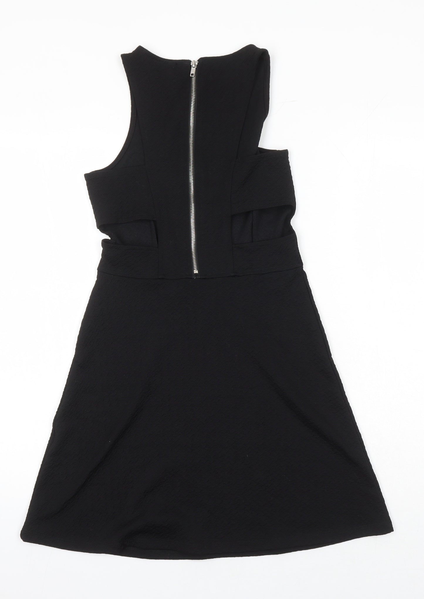 H&M Womens Black Polyester A-Line Size 8 Round Neck