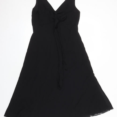 Marks and Spencer Womens Black Polyester A-Line Size 12 V-Neck Zip