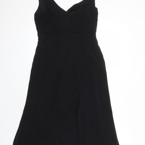 Marks and Spencer Womens Black Polyester A-Line Size 12 V-Neck Zip