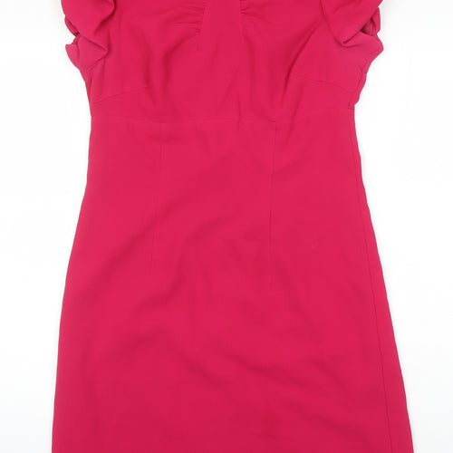 Marks and Spencer Womens Pink Houndstooth Polyester Shift Size 12 Round Neck