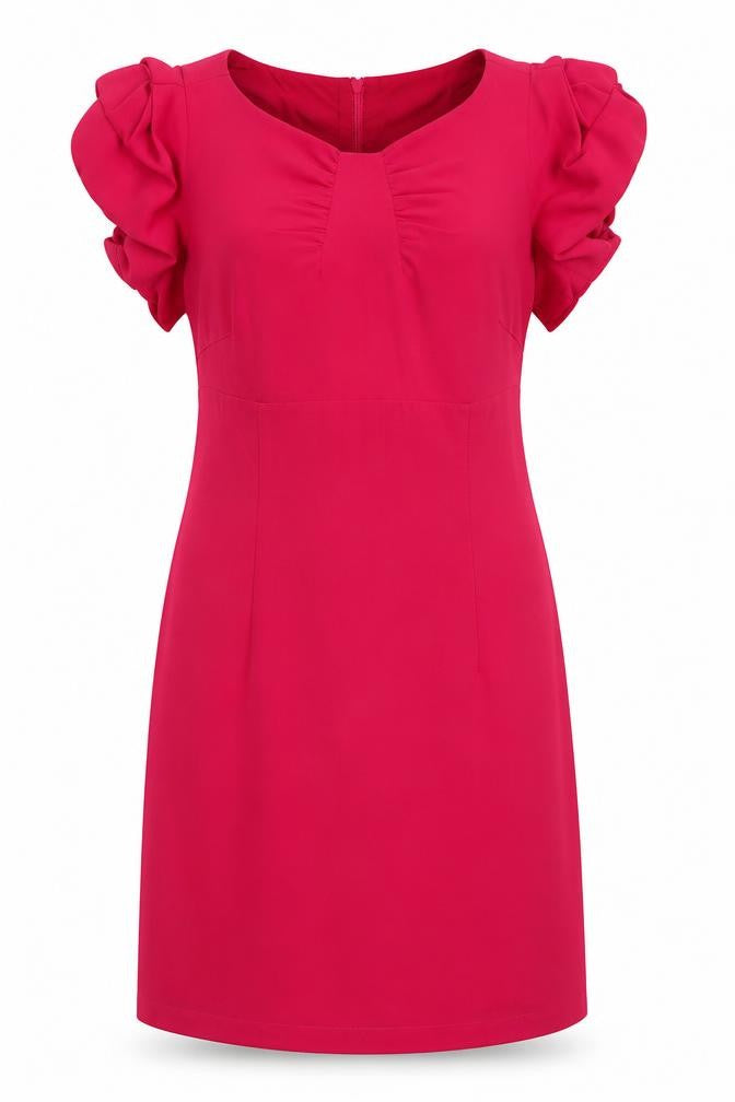 Front view of Marks & Spencer women’s pink houndstooth polyester shift, size UK 12, round neck