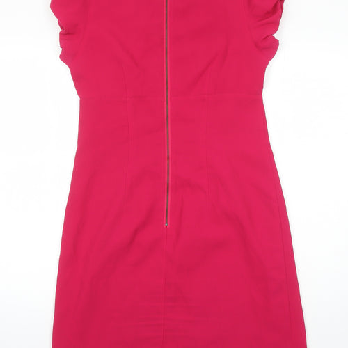 Marks and Spencer Womens Pink Houndstooth Polyester Shift Size 12 Round Neck