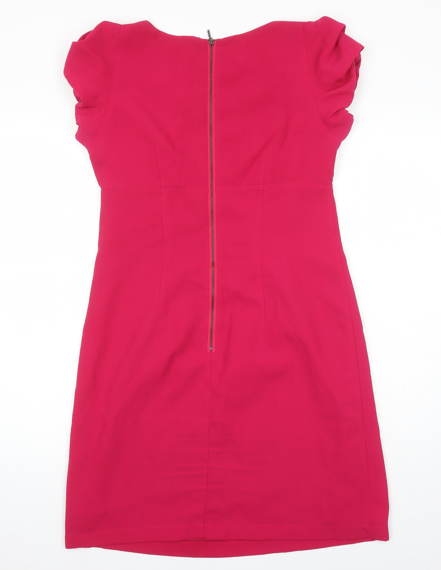 Marks and Spencer Womens Pink Houndstooth Polyester Shift Size 12 Round Neck
