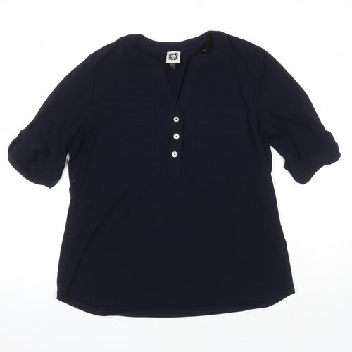 Anna Klein Womens Blue Polyester Tunic Blouse Size L V-Neck