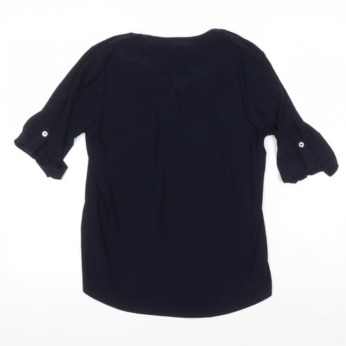 Anna Klein Womens Blue Polyester Tunic Blouse Size L V-Neck