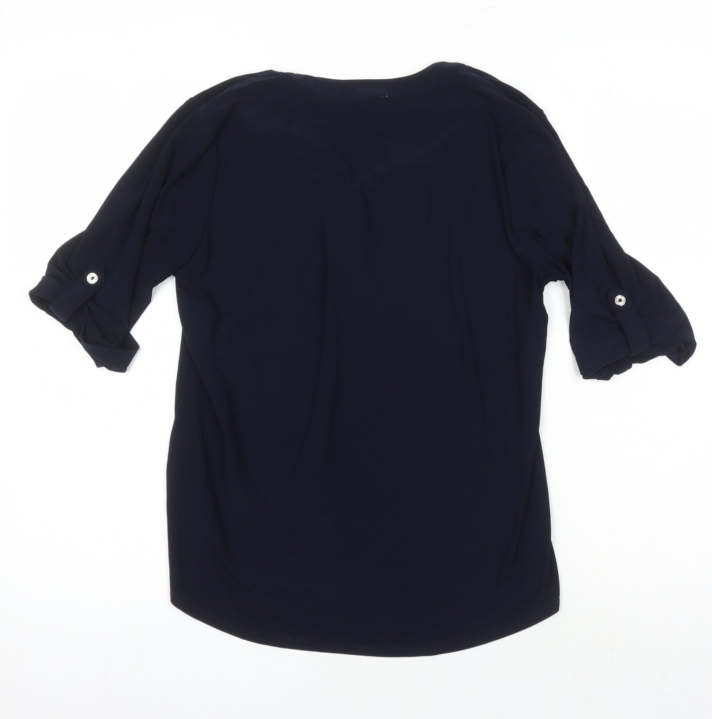 Anna Klein Womens Blue Polyester Tunic Blouse Size L V-Neck