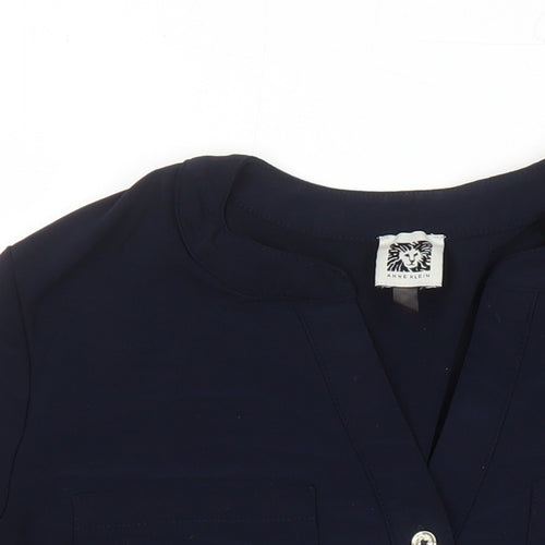 Anna Klein Womens Blue Polyester Tunic Blouse Size L V-Neck