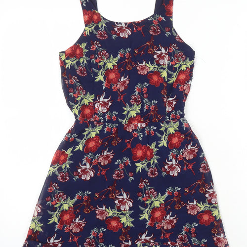 H&M Womens Multicoloured Floral Polyester A-Line Size 6 Scoop Neck