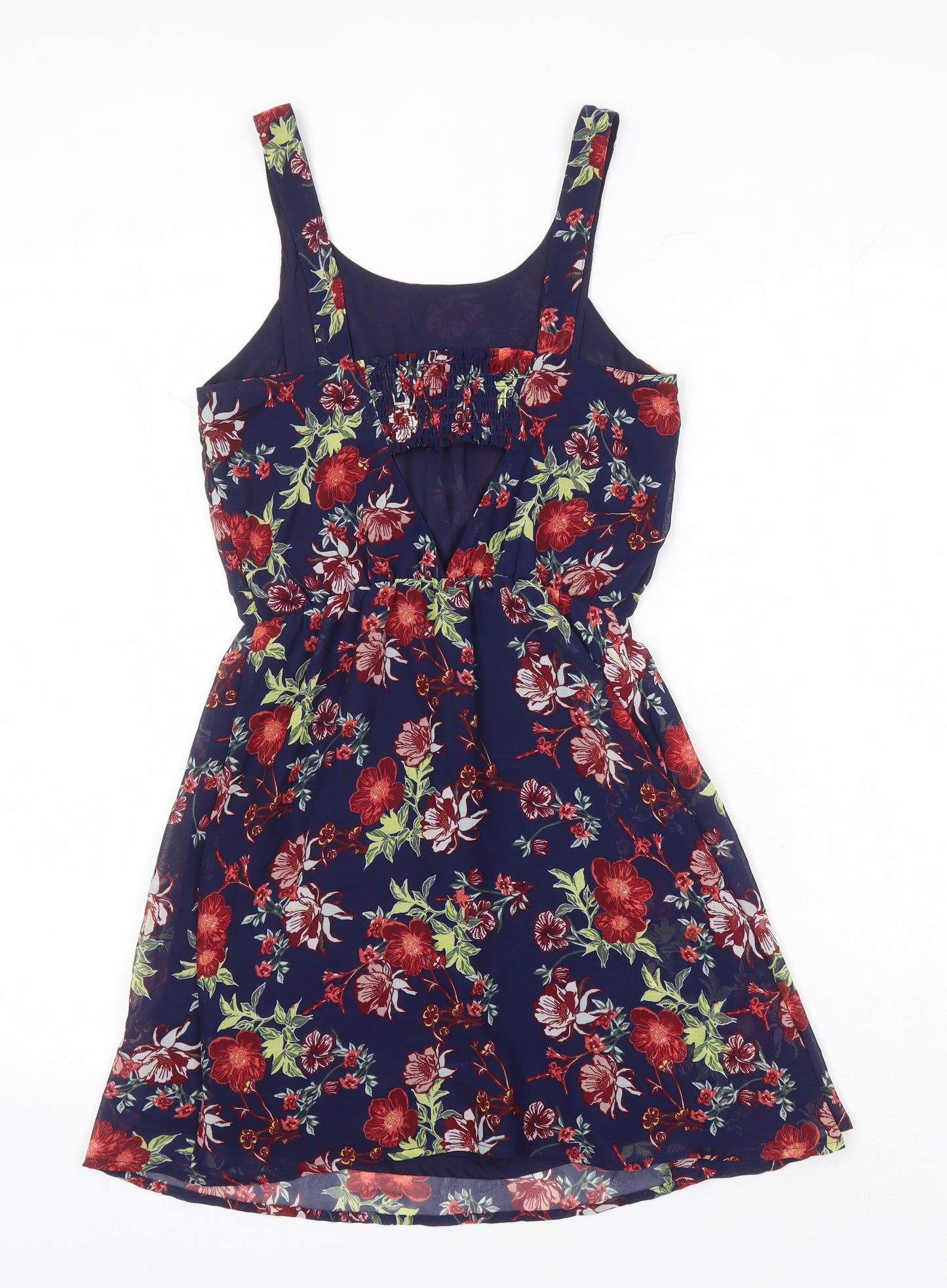 H&M Womens Multicoloured Floral Polyester A-Line Size 6 Scoop Neck