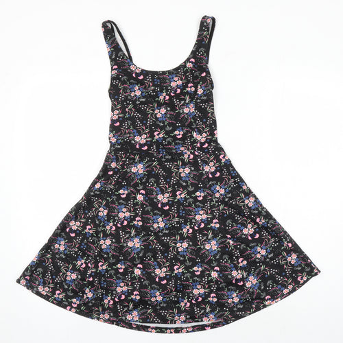 H&M Womens Multicoloured Floral Polyester A-Line Size 6 Boat Neck