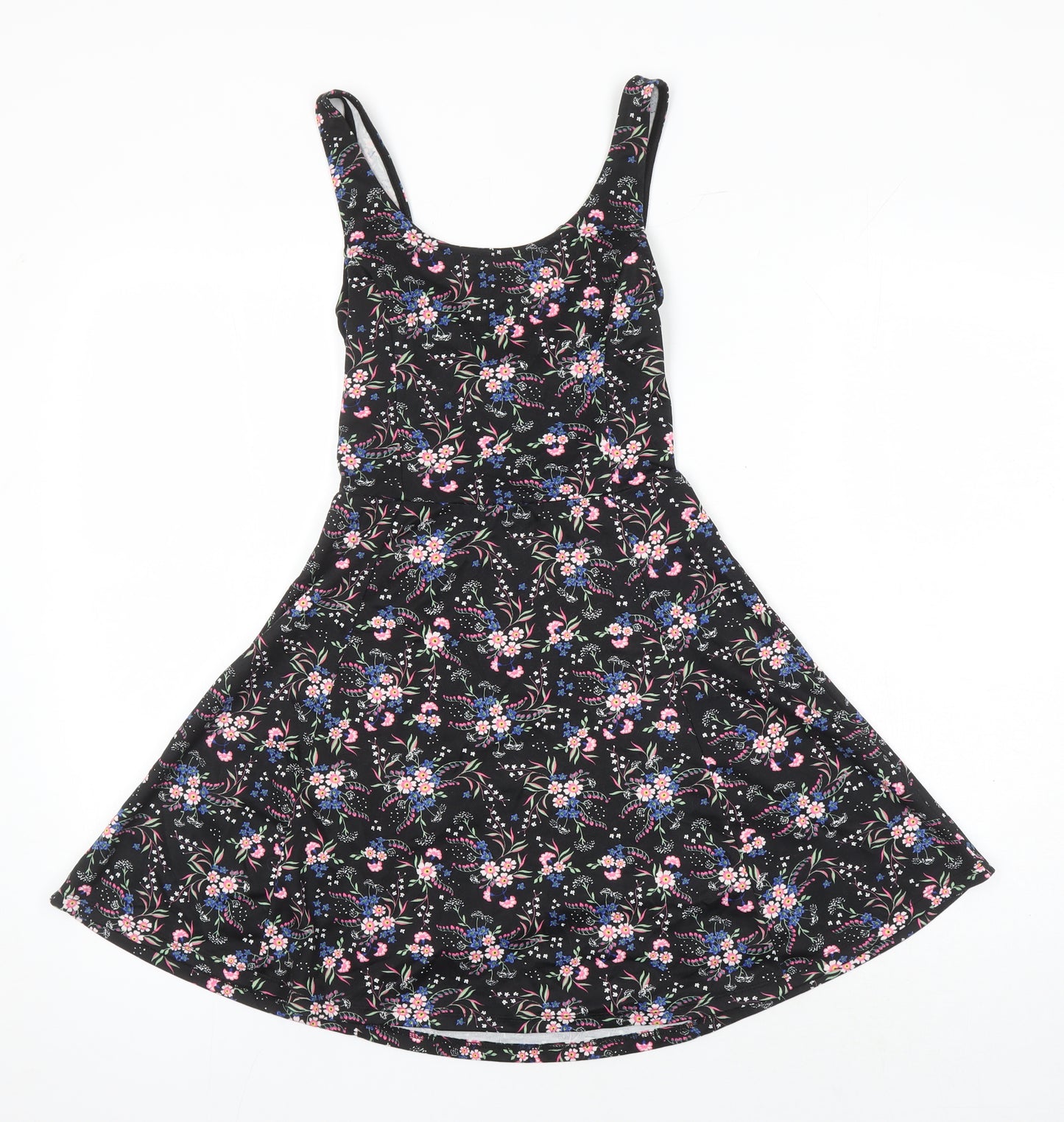 H&M Womens Multicoloured Floral Polyester A-Line Size 6 Boat Neck