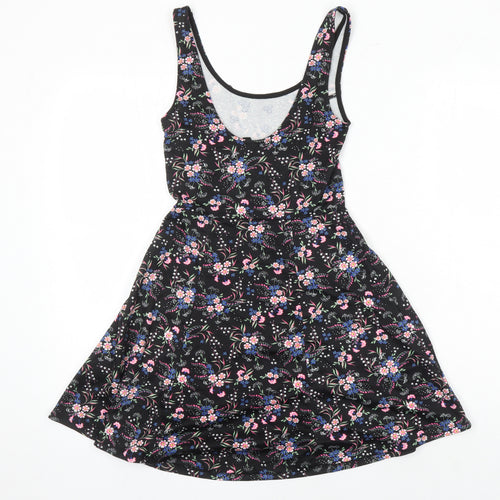 H&M Womens Multicoloured Floral Polyester A-Line Size 6 Boat Neck