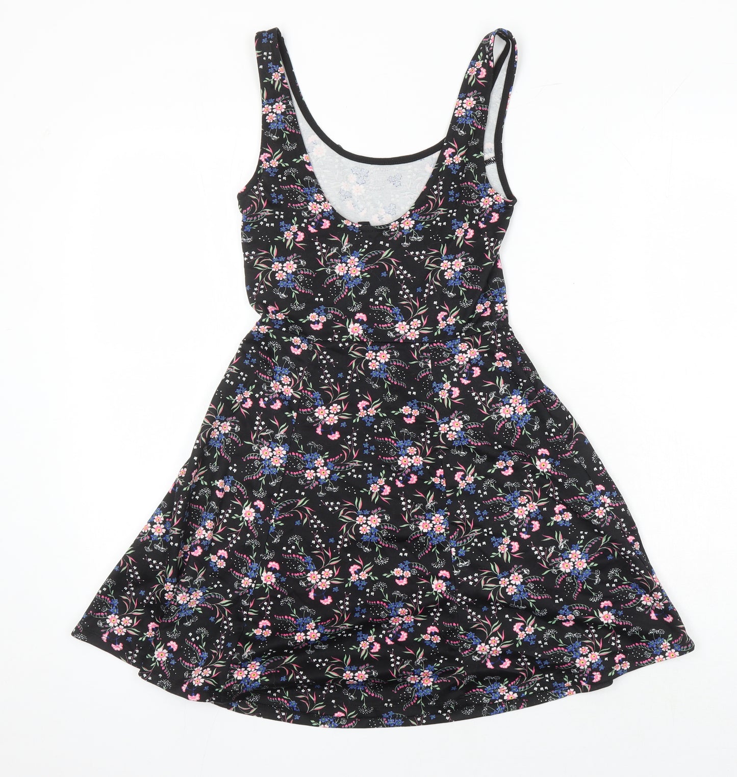 H&M Womens Multicoloured Floral Polyester A-Line Size 6 Boat Neck