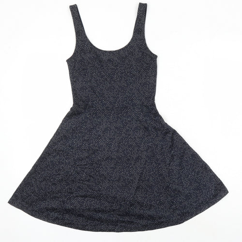 H&M Womens Black Geometric Polyester A-Line Size 6 Scoop Neck