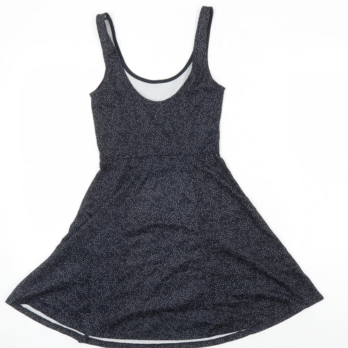 H&M Womens Black Geometric Polyester A-Line Size 6 Scoop Neck