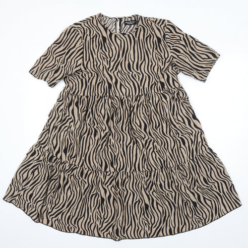PRETTYLITTLETHING Womens Ivory Animal Print Polyester A-Line Size 10 Roll Neck