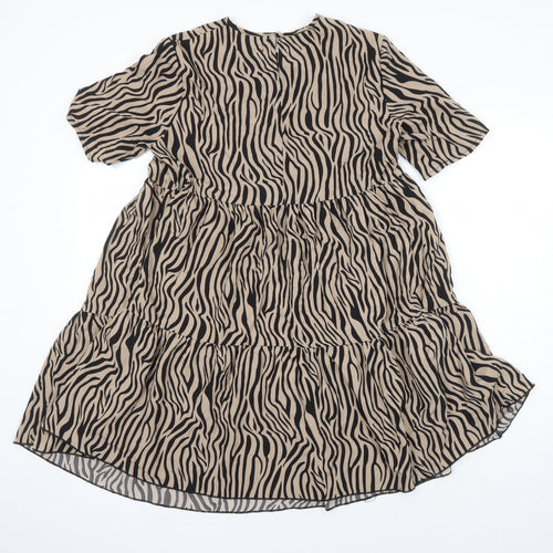PRETTYLITTLETHING Womens Ivory Animal Print Polyester A-Line Size 10 Roll Neck