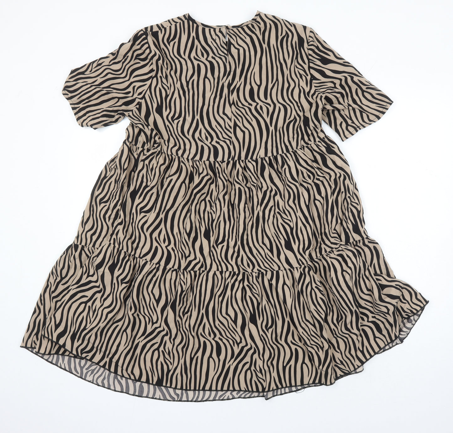 PRETTYLITTLETHING Womens Ivory Animal Print Polyester A-Line Size 10 Roll Neck