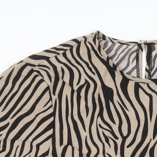 PRETTYLITTLETHING Womens Ivory Animal Print Polyester A-Line Size 10 Roll Neck