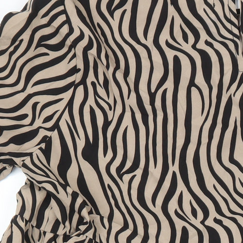 PRETTYLITTLETHING Womens Ivory Animal Print Polyester A-Line Size 10 Roll Neck