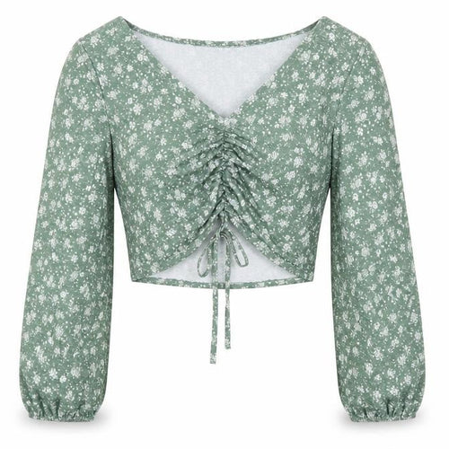 ASOS Womens Green Floral Polyester Cropped Blouse Size 12 Scoop Neck
