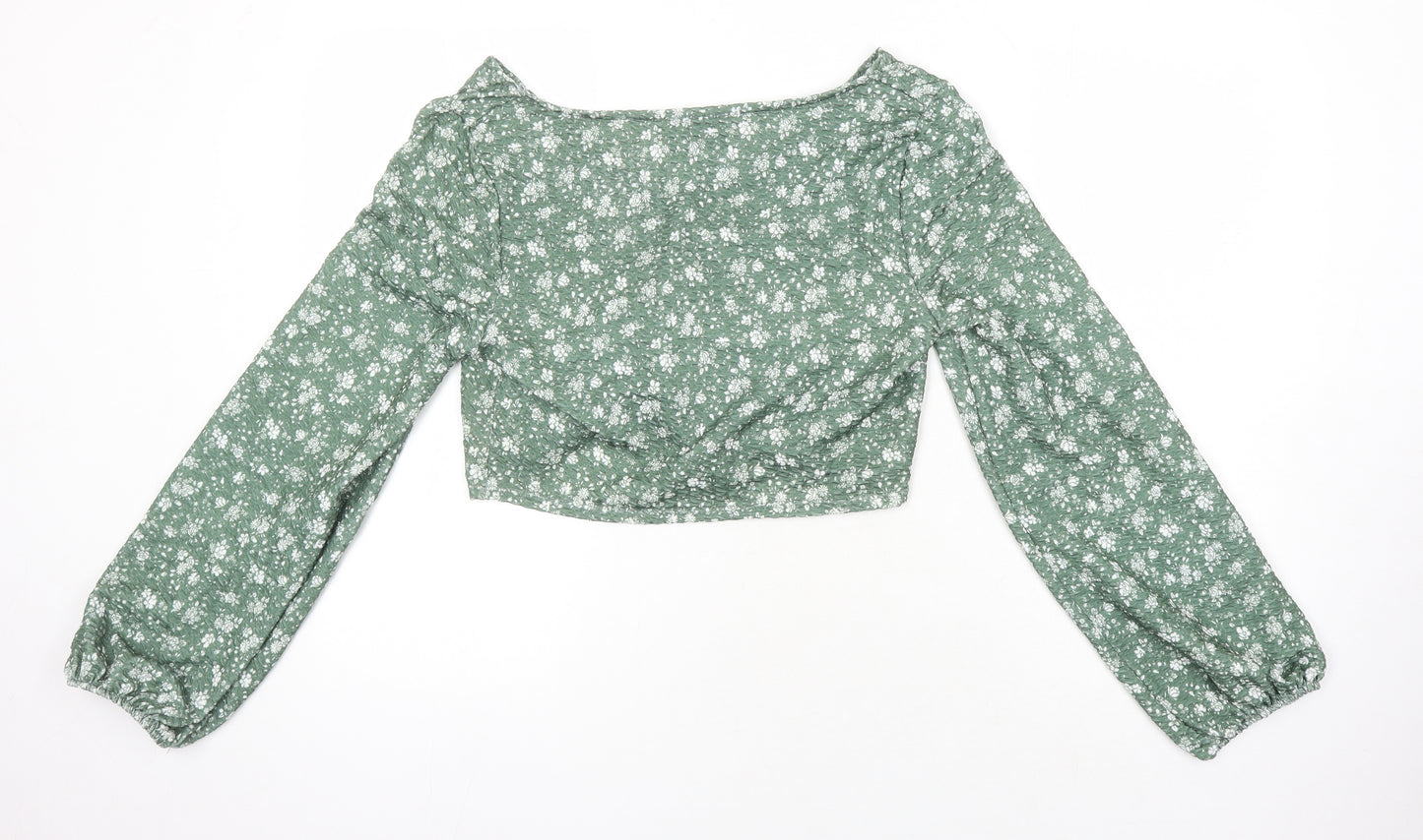 ASOS Womens Green Floral Polyester Cropped Blouse Size 12 Scoop Neck