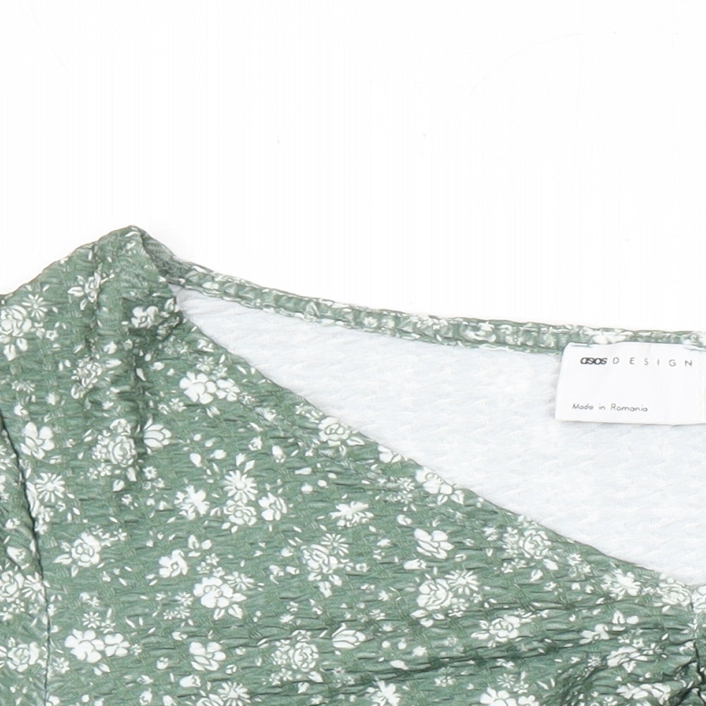ASOS Womens Green Floral Polyester Cropped Blouse Size 12 Scoop Neck