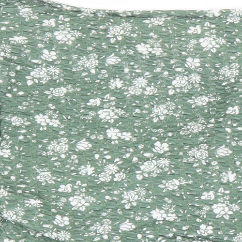 ASOS Womens Green Floral Polyester Cropped Blouse Size 12 Scoop Neck