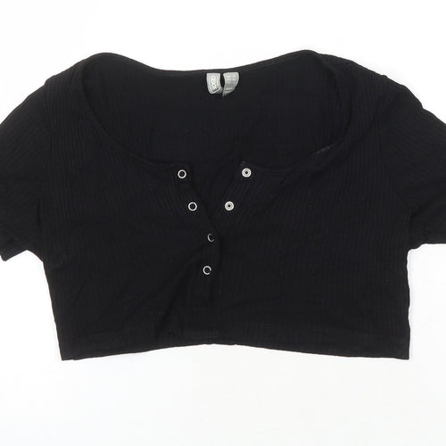 ASOS Womens Black Viscose Cropped T-Shirt Size 12 V-Neck