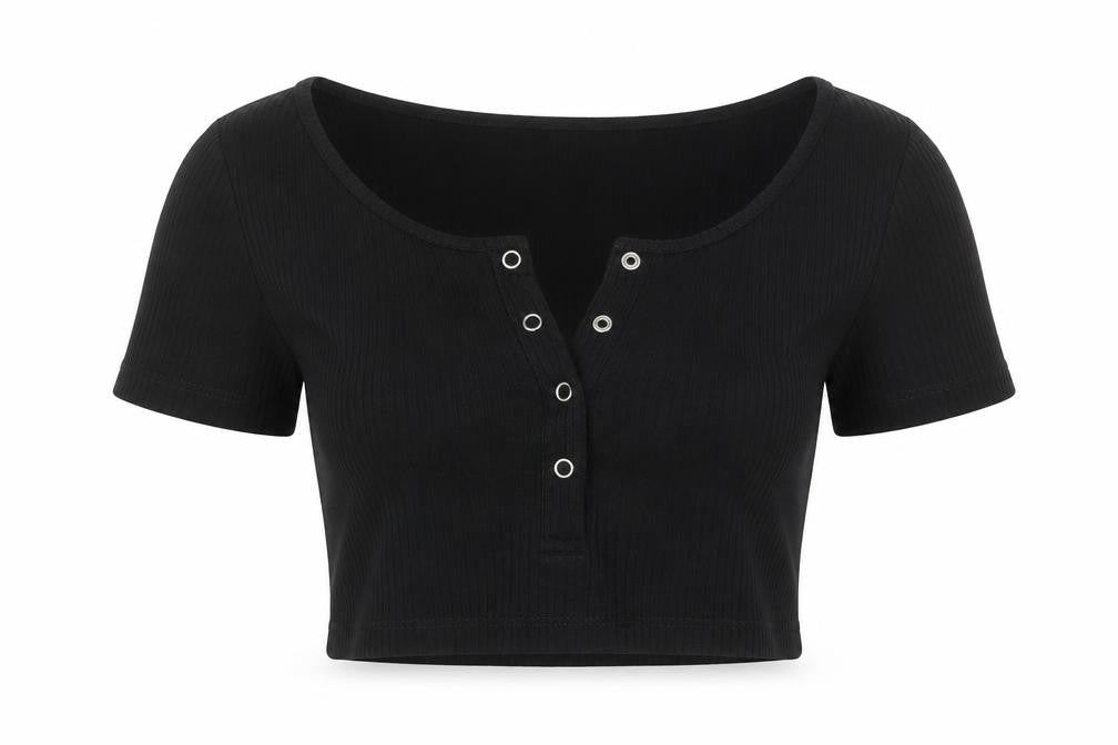 ASOS Womens Black Viscose Cropped T-Shirt Size 12 V-Neck