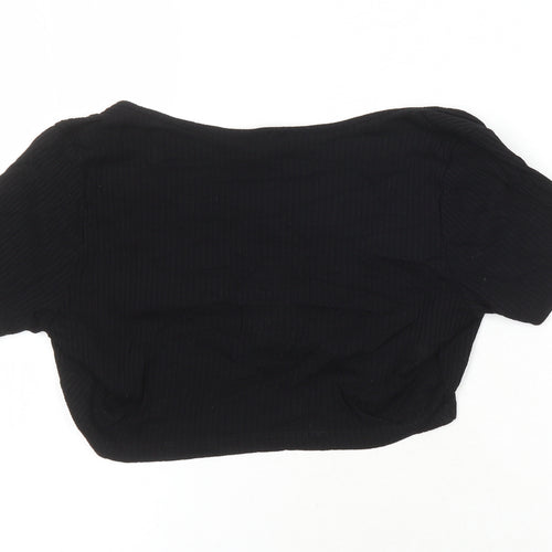 ASOS Womens Black Viscose Cropped T-Shirt Size 12 V-Neck