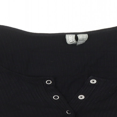 ASOS Womens Black Viscose Cropped T-Shirt Size 12 V-Neck