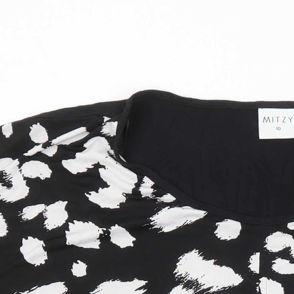 Mitzy Womens Multicoloured Geometric Polyester Tunic Blouse Size 12 Scoop Neck