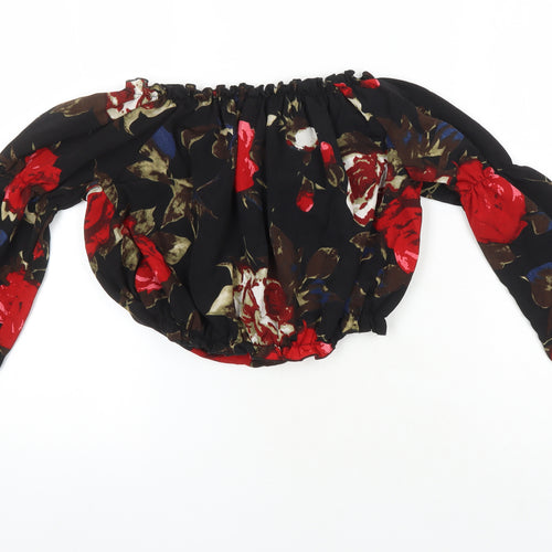 PRETTYLITTLETHING Womens Multicoloured Floral Polyester Cropped Blouse Size 12 Boat Neck