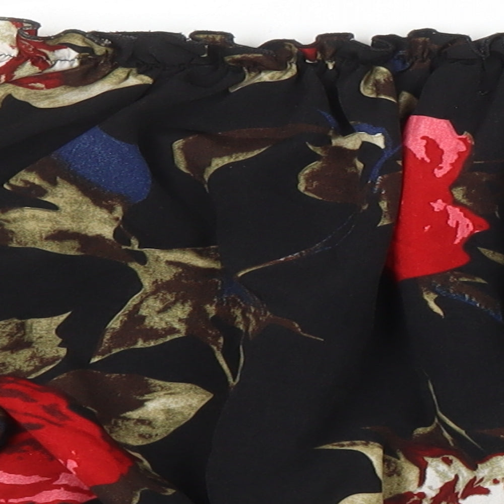 PRETTYLITTLETHING Womens Multicoloured Floral Polyester Cropped Blouse Size 12 Boat Neck