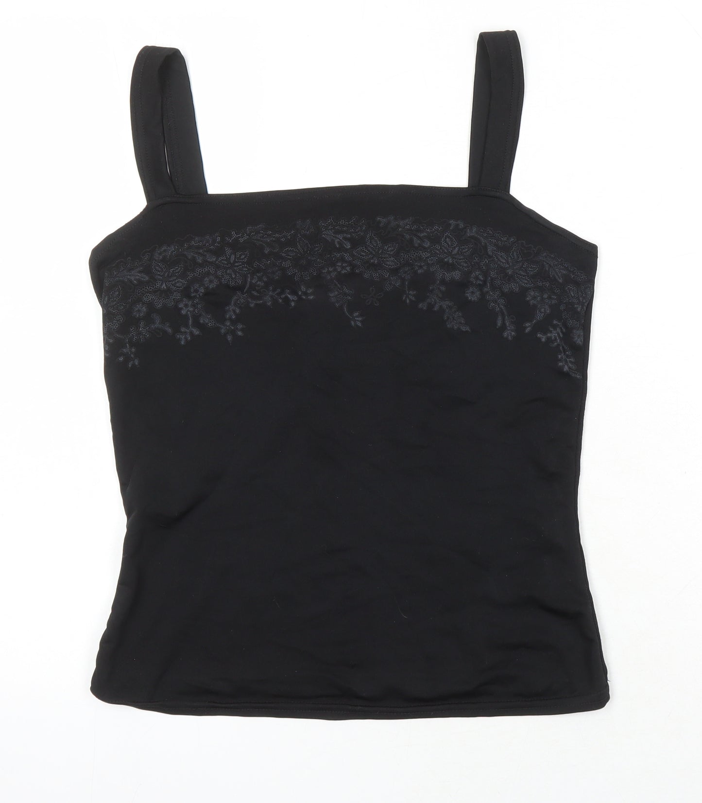River Island Womens Black Polyester Camisole T-Shirt Size M Scoop Neck