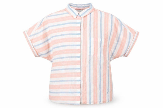 Front view of Marks & Spencer women’s multicoloured check cotton tunic blouse, size UK 12, collared
