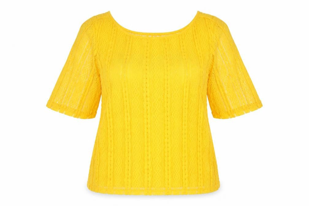 Dorothy Perkins Womens Yellow Herringbone Polyester Tunic Blouse Size 14 Boat Neck