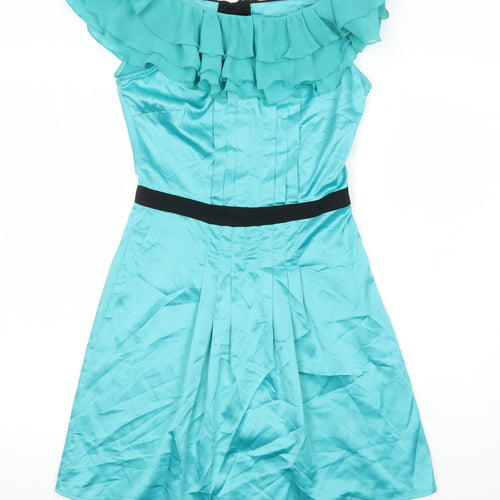 Lipsy Womens Green Polyester A-Line Size 8 Boat Neck