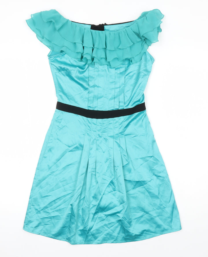 Lipsy Womens Green Polyester A-Line Size 8 Boat Neck