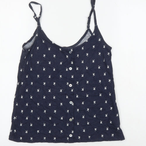 M&S Womens Blue Geometric Cotton Camisole T-Shirt Size 8 Boat Neck