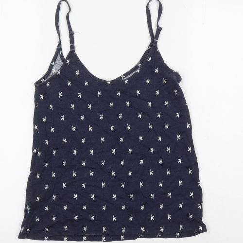 M&S Womens Blue Geometric Cotton Camisole T-Shirt Size 8 Boat Neck