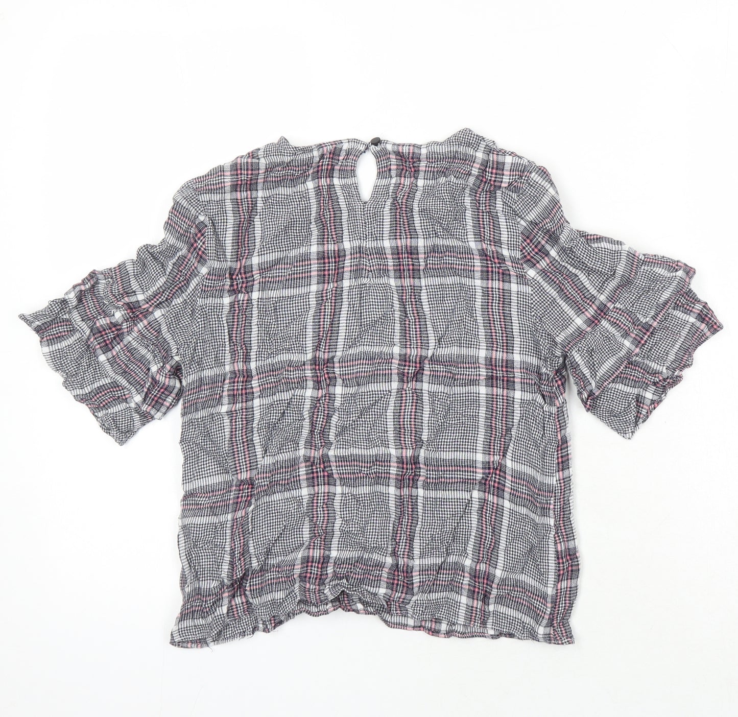 Warehouse Womens Multicoloured Check Viscose Ringer Blouse Size 8 Round Neck